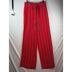 Red Striped Wide Leg Tie Waist High Rise Trousers Womens Pants sz 2 flowy